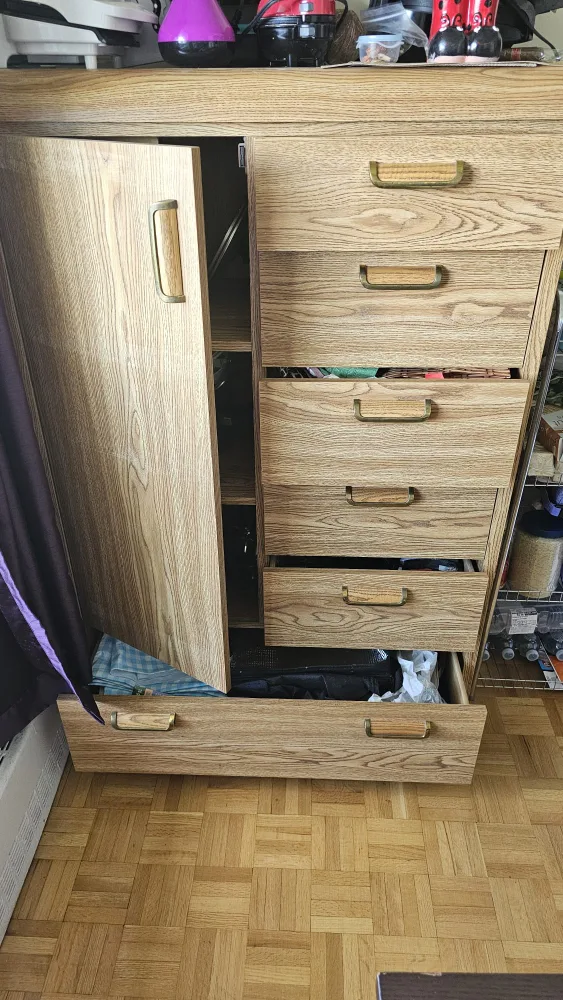 Wood Grain Armoire with Drawers | Wooden dresser with cabinets thumbnail