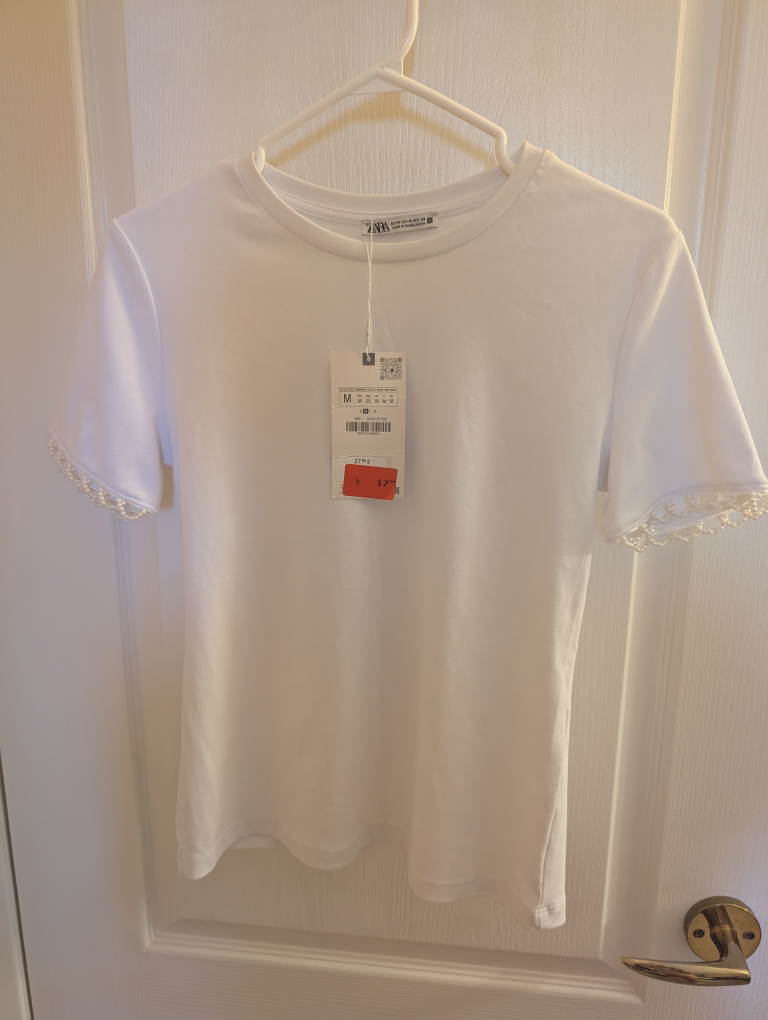 Zara brand new white bead t-shirt