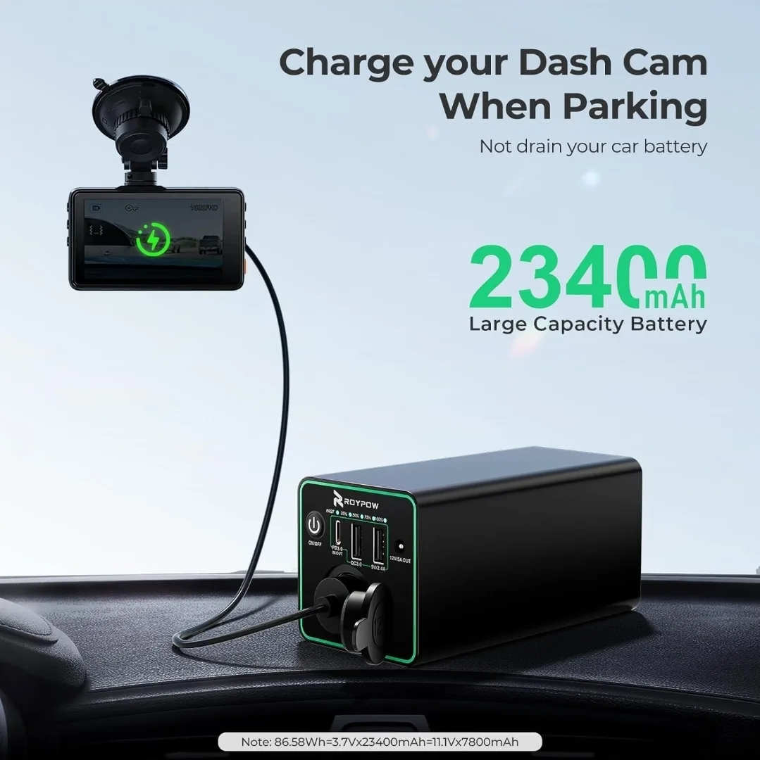 RoyPow 30W PD Power Bank with 12V Cigarette Lighter Socket image indicator(10)