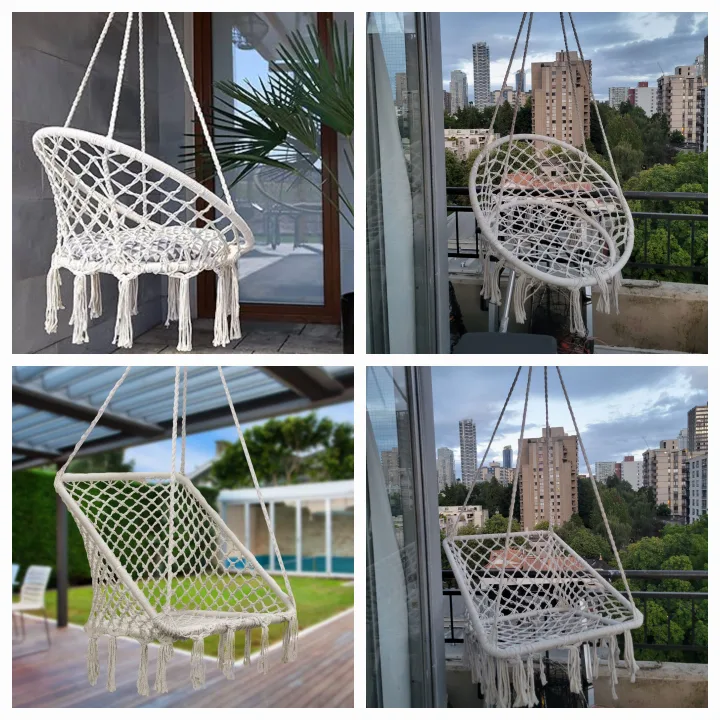 White Macrame Rattan-Style Hanging Swing Chair(s) thumbnail
