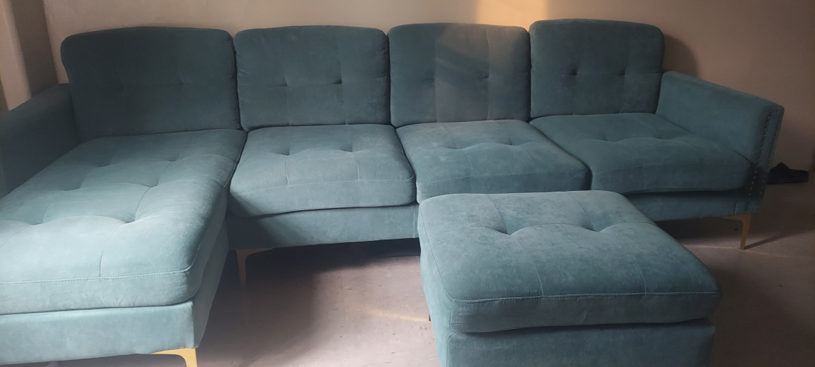 Teal Sectional Sofa with Ottoman