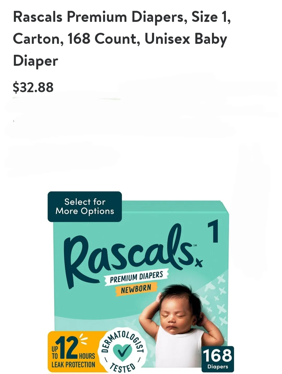 Rascals Premium Diapers, Size 1, 168 Count thumbnail