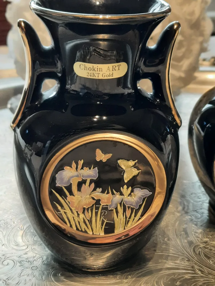 Chokin Art Vases 24k and silver- Japanese Metal Engravings image indicator(6)