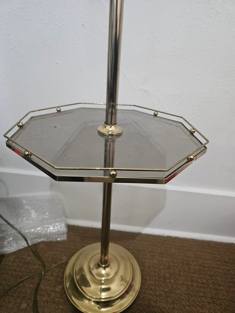 Vintage Gold Tone Floor Lamp with Glass Shelf image indicator(2)