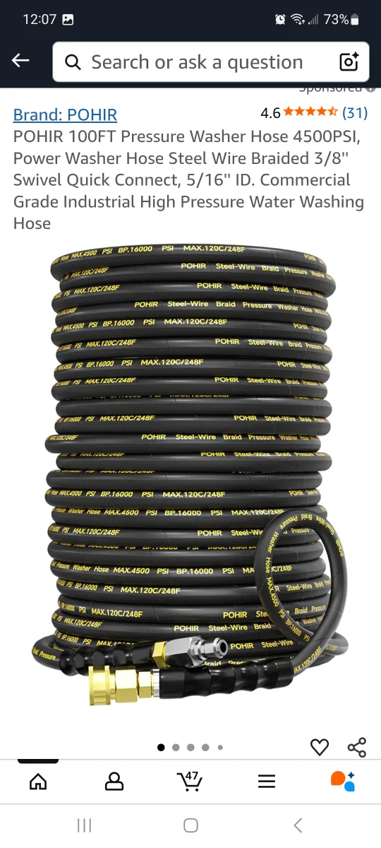 POHIR 100FT Pressure Washer Hose 4500PSI brand new image indicator(2)