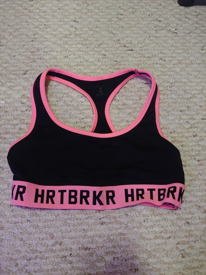 HRTBRKR Black & Pink Sports Bra - Size Small thumbnail