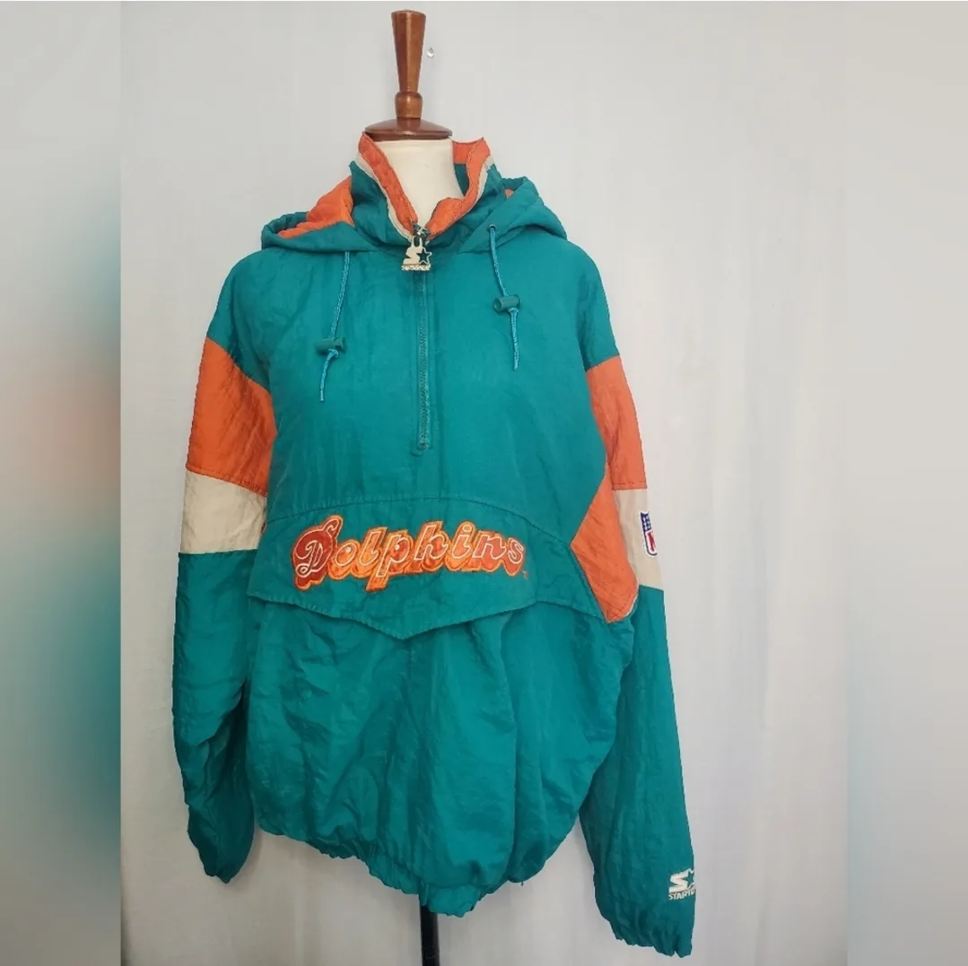 Vintage Starter Miami Dolphin Pullover Jacket Size XL thumbnail