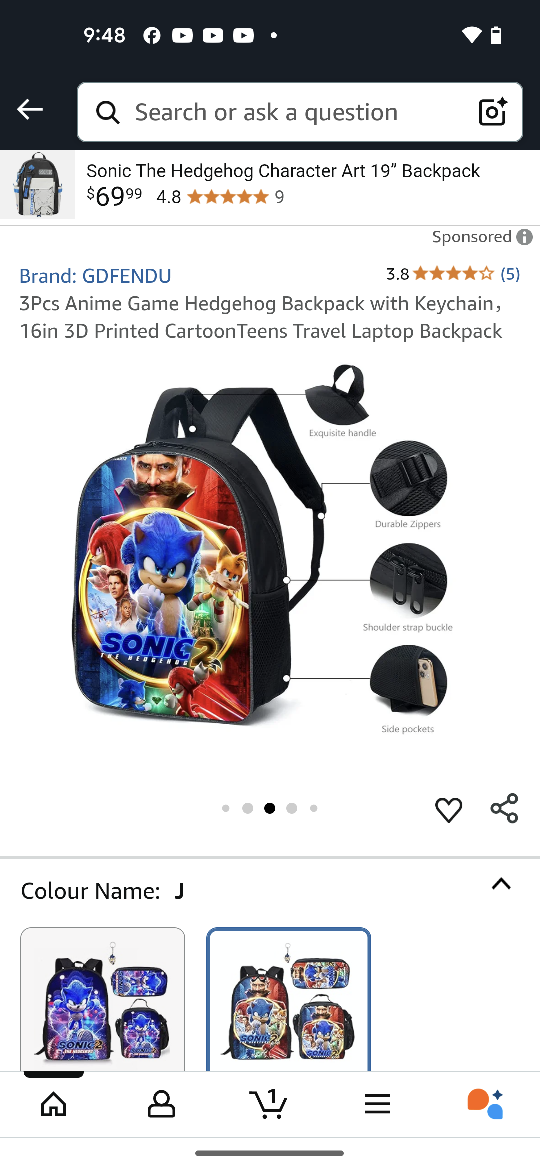 GDFENDU Sonic The Hedgehog 19" Backpack Set - NEW - photo 3