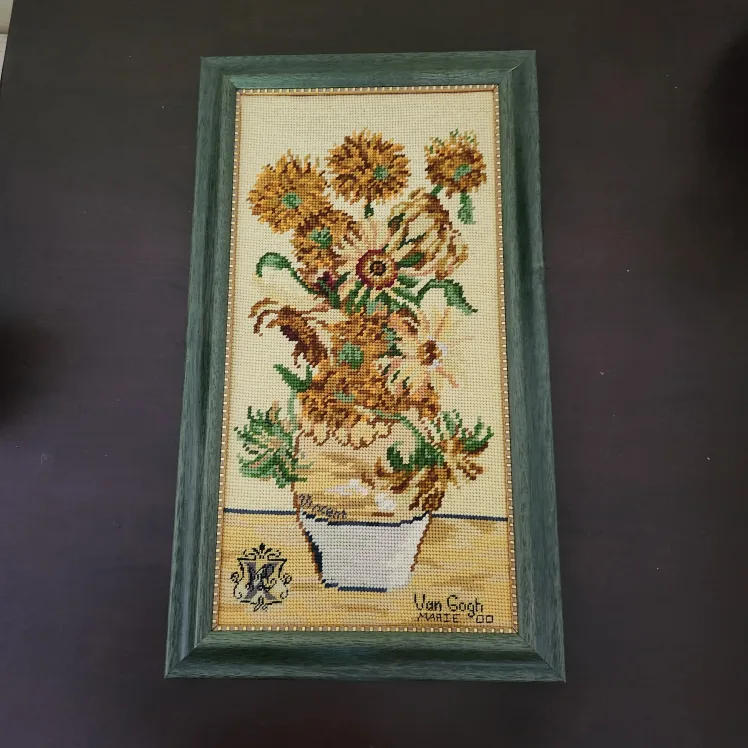 Van Gogh Sunflowers Needlepoint Framed Art thumbnail