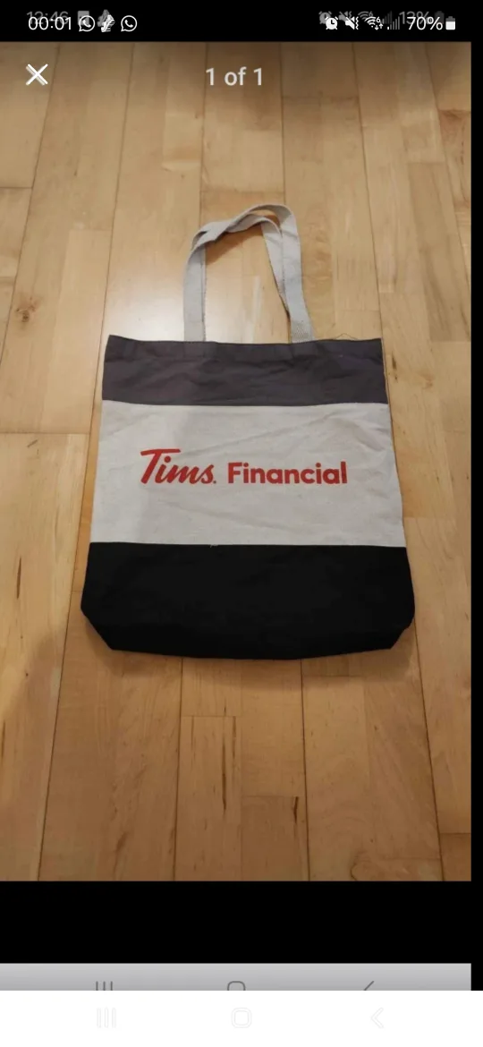 Tim Hortons Tims Financial Tote Bag (Brand New) thumbnail