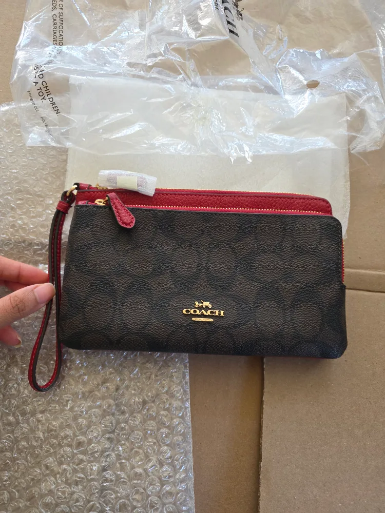 New Coach Large Wristlet Wallet - Brown/Red thumbnail