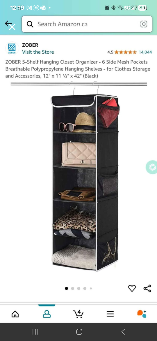 ZOBER 5-Shelf Hanging Closet Organizer - Black