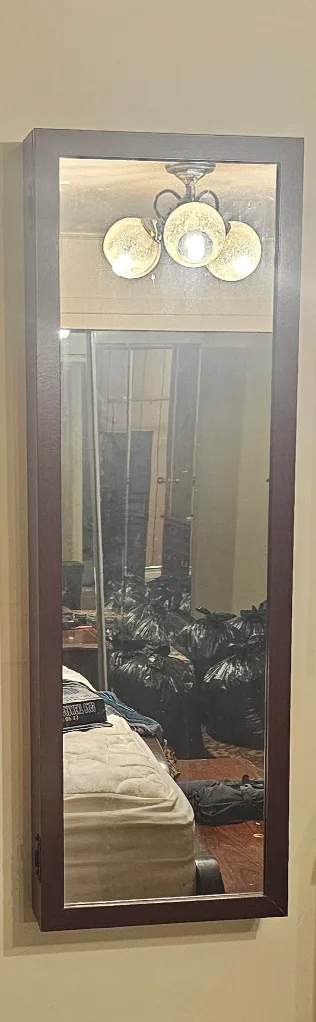Wall Mounted Cherry Wood Jewellery Cabinet with Mirror thumbnail