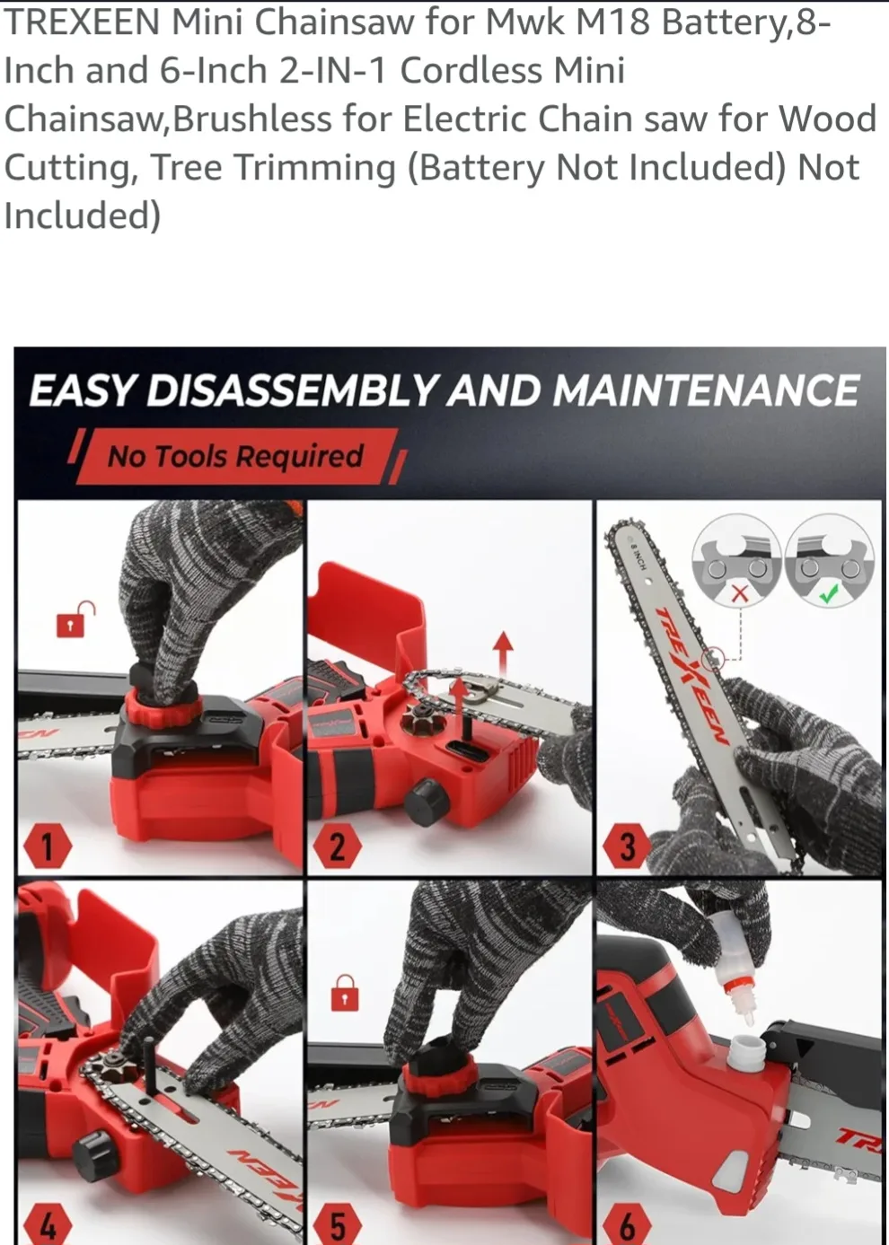 TREXEEN Mini Chainsaw, 8-Inch & 6-Inch 2-IN-1 thumbnail
