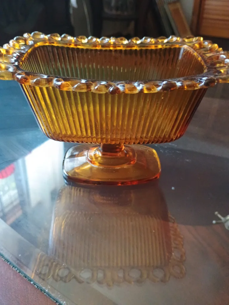 Vintage Indiana Glass Tiara Amber Candy Dish thumbnail