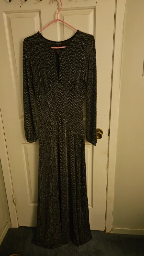 Warehouse Black & Gold Sparkle Maxi Dress - Size 10 thumbnail