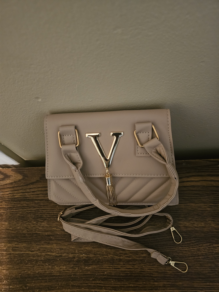 Beige 'V' Detail Shoulder Bag