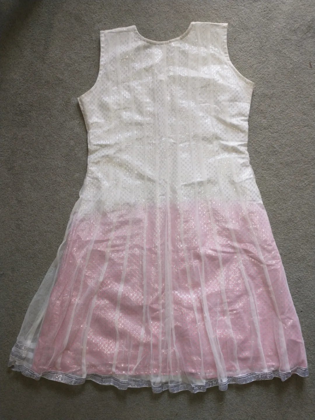 White, Pink, and Silver Embellished Kurti Dress image indicator(3)