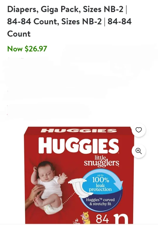 Huggies Little Snugglers Diapers, NB-2, 84 Count thumbnail