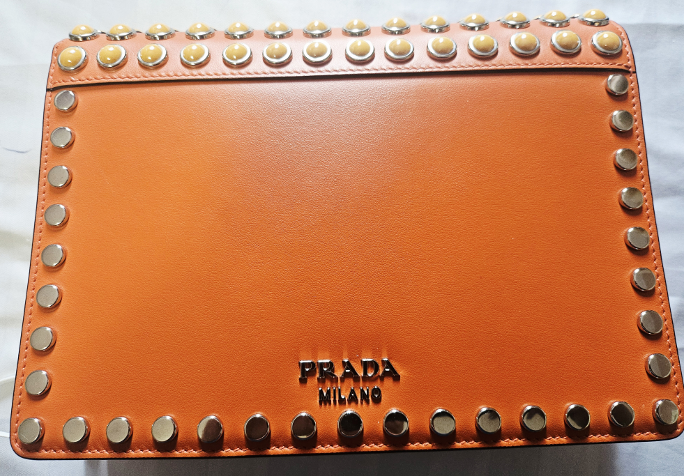 Prada Milano Orange Leather Floral Studded Handbag - photo 5