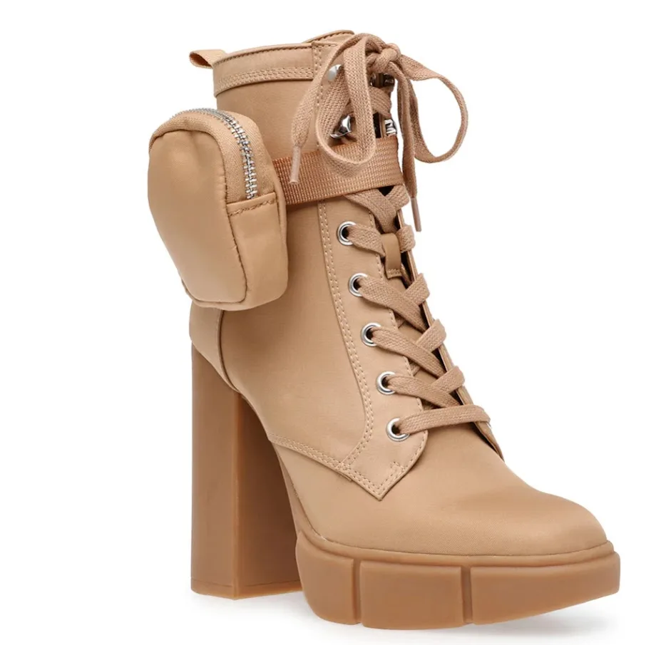Steve Madden Beige Heeled Combat Boots thumbnail