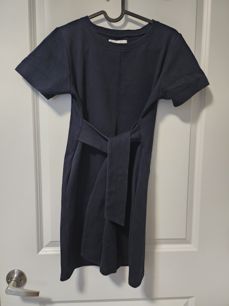 Korea Navy Blue T-Shirt Dress with Tie Waist