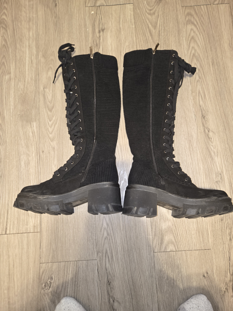 Black Knee High Lace Up Boots