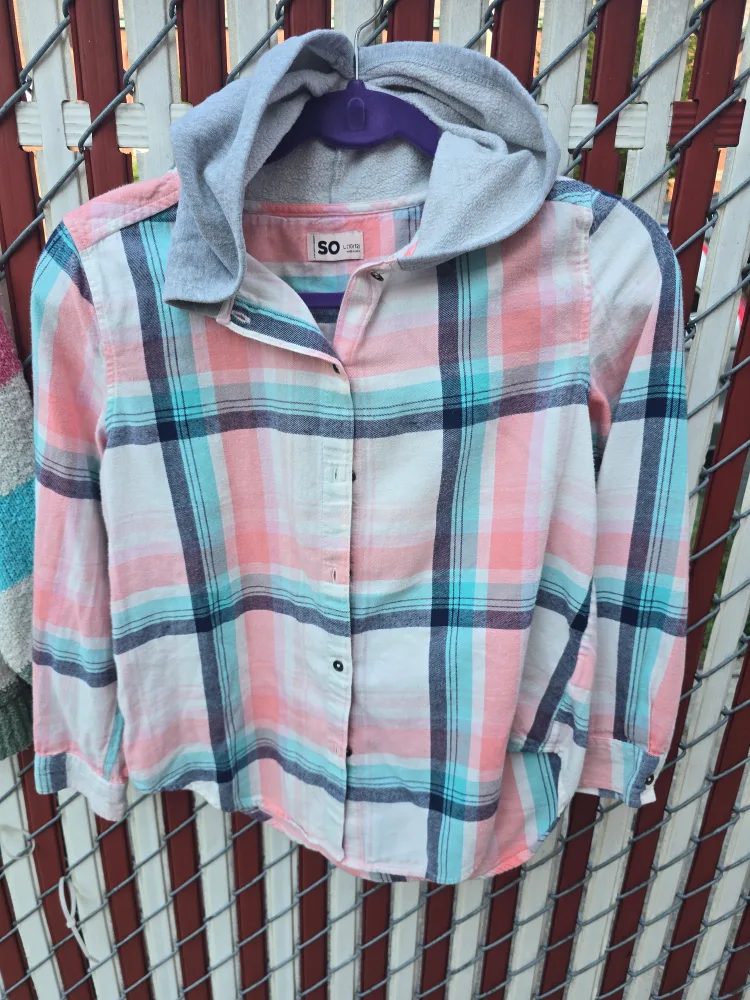 SO Girls' Plaid Flannel Hoodie - Size L (10/12) thumbnail