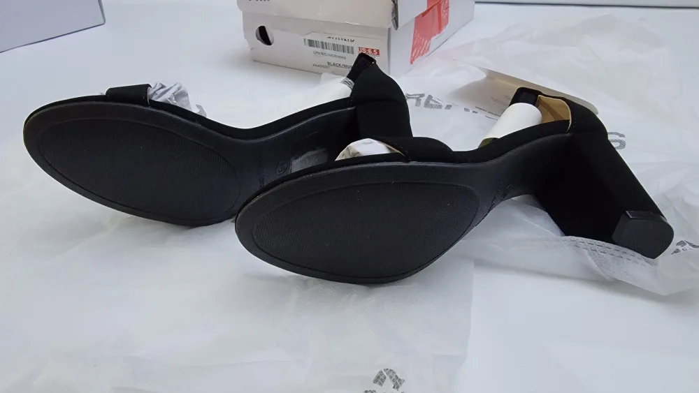 Dream Pairs Womens Chunk Low Heel Pump Sandals, Black Nubuck 6.5 image indicator(7)