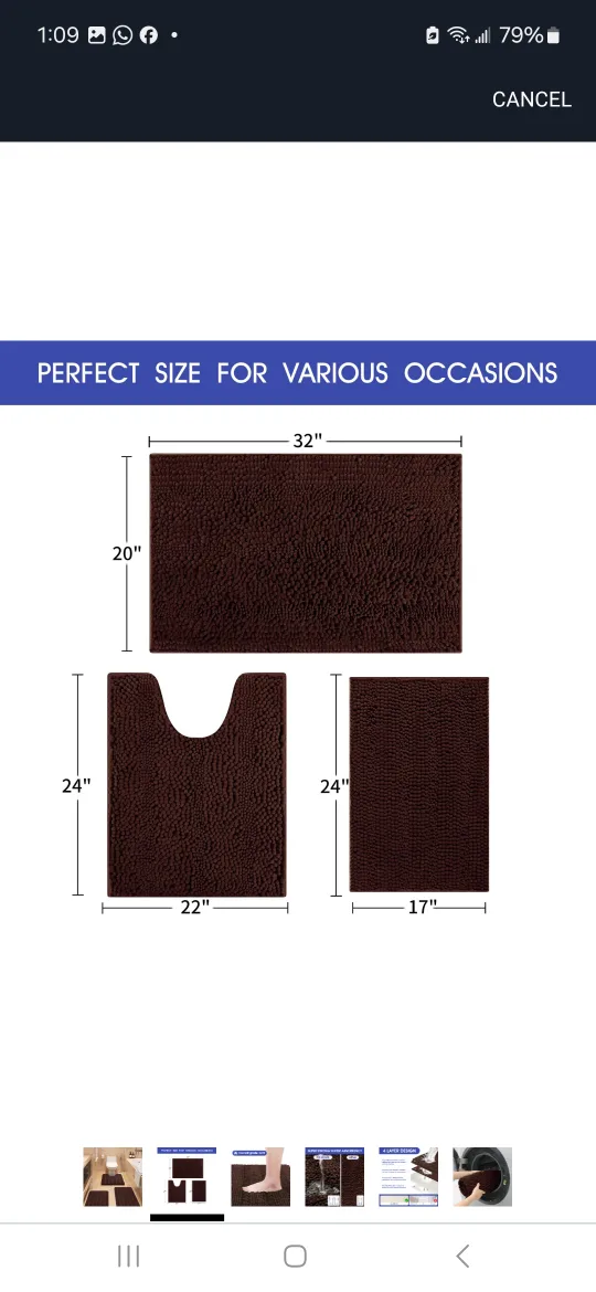 3-Piece Brown Bath Mat Set image indicator(2)