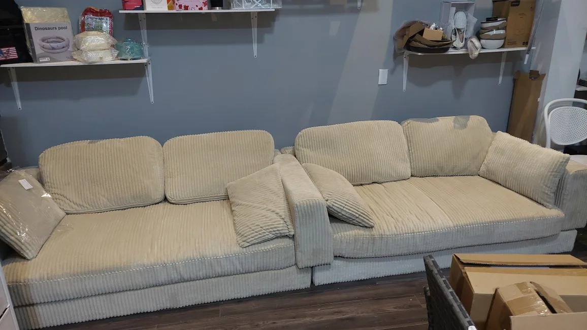 Corduroy Sectional Sofa - Beige thumbnail