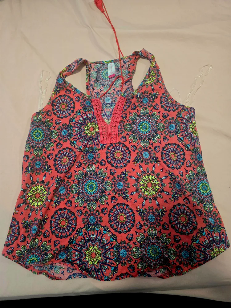 Tank Top - Coral with Floral Pattern thumbnail