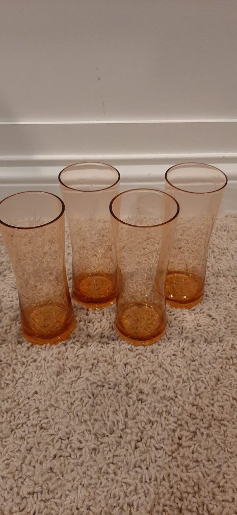 Set of 4 Amber Wheat grass design Glass Vases