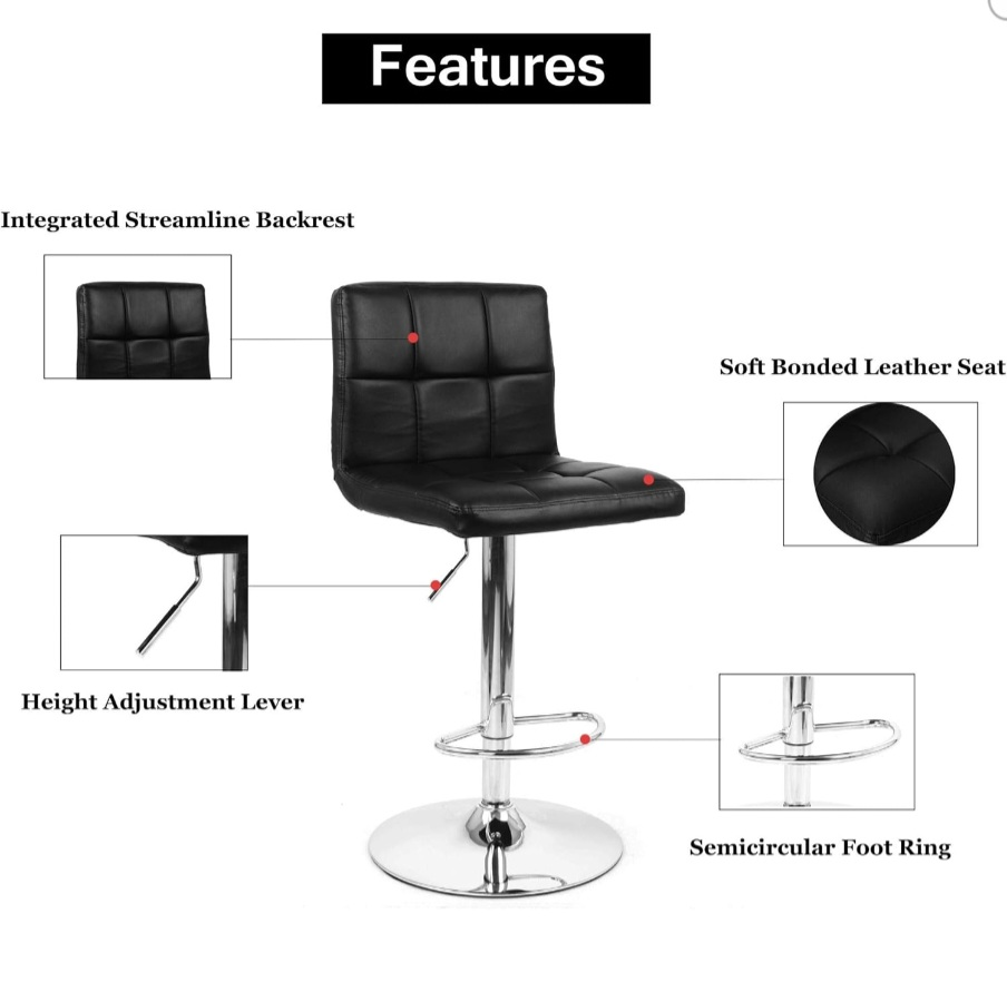Adjustable Height Bar Stool - Black Leather - photo 3