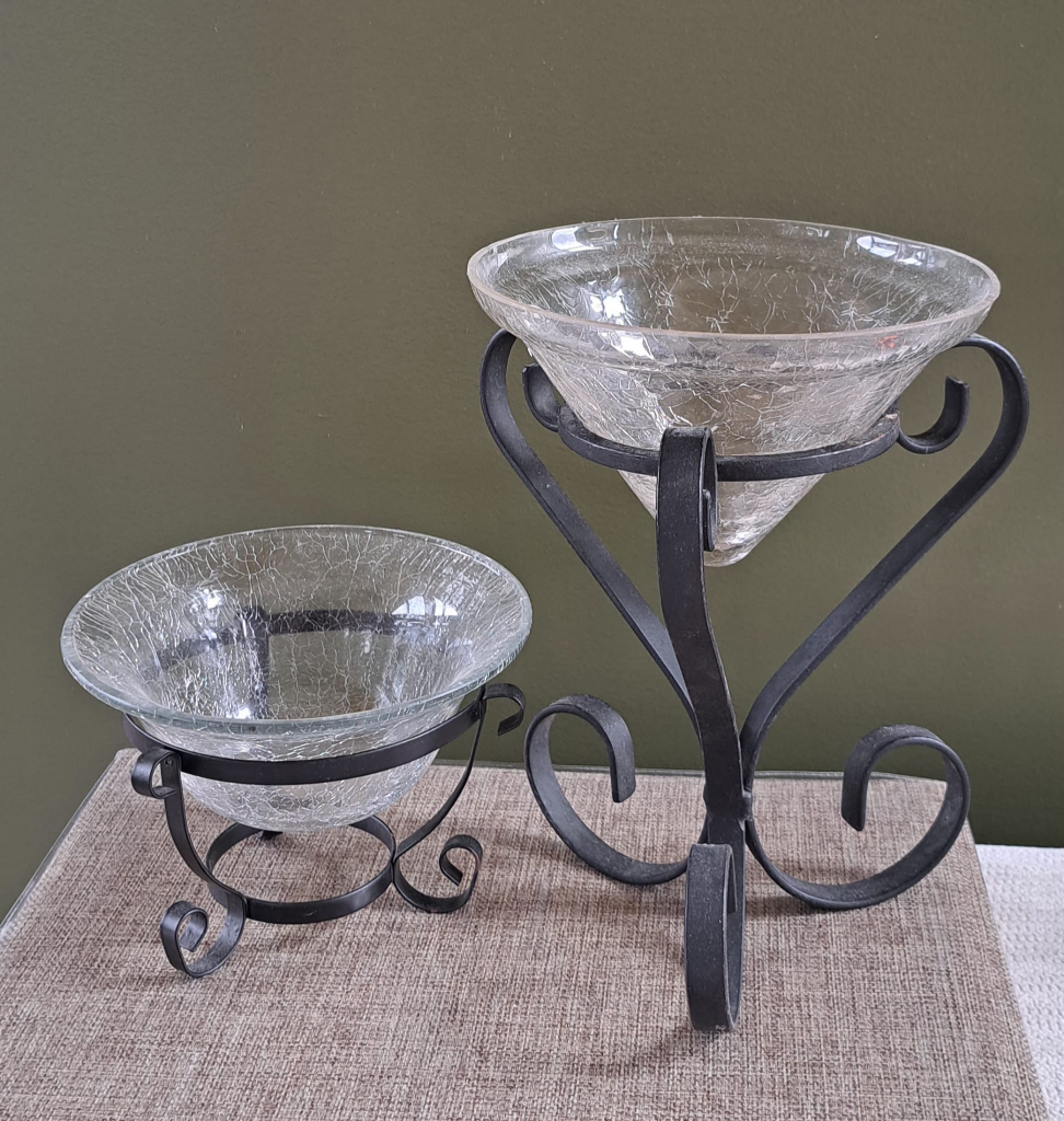 Crackled Glass Bowls with Metal Stands - photo 2