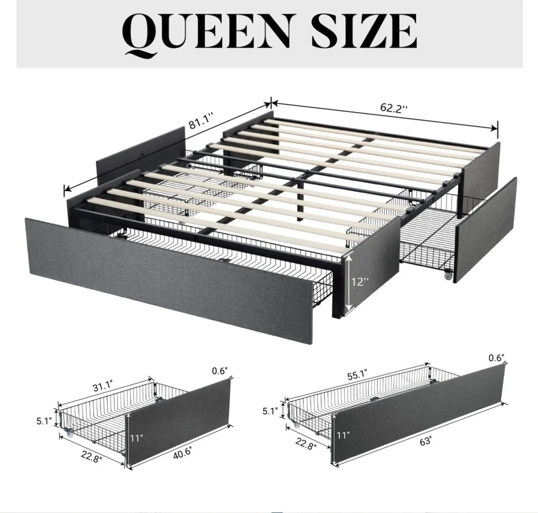 Queen Size Bed Frame with Storage Drawers image indicator(2)