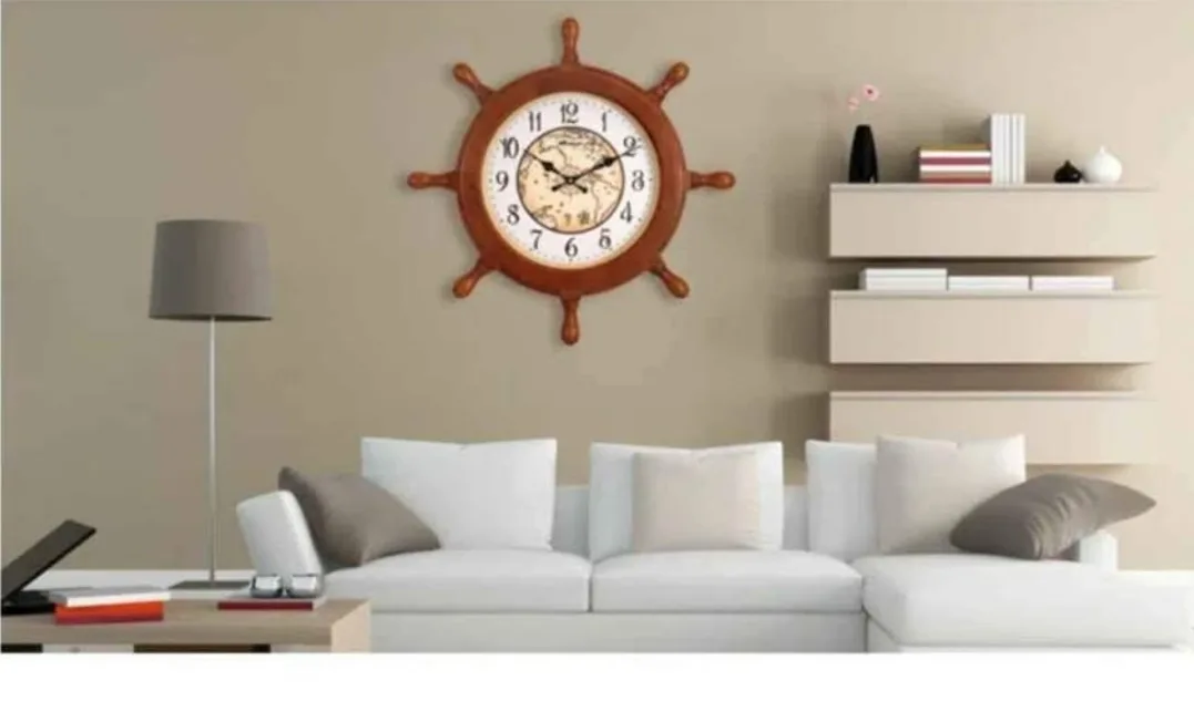 MapleLeafClocks 23" Wooden Ship Wheel Wall Clock Nautical Decor image indicator(3)