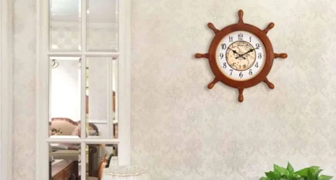 MapleLeafClocks 23" Wooden Ship Wheel Wall Clock Nautical Decor image indicator(4)