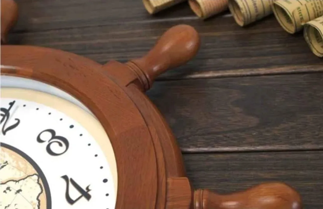 MapleLeafClocks 23" Wooden Ship Wheel Wall Clock Nautical Decor image indicator(5)