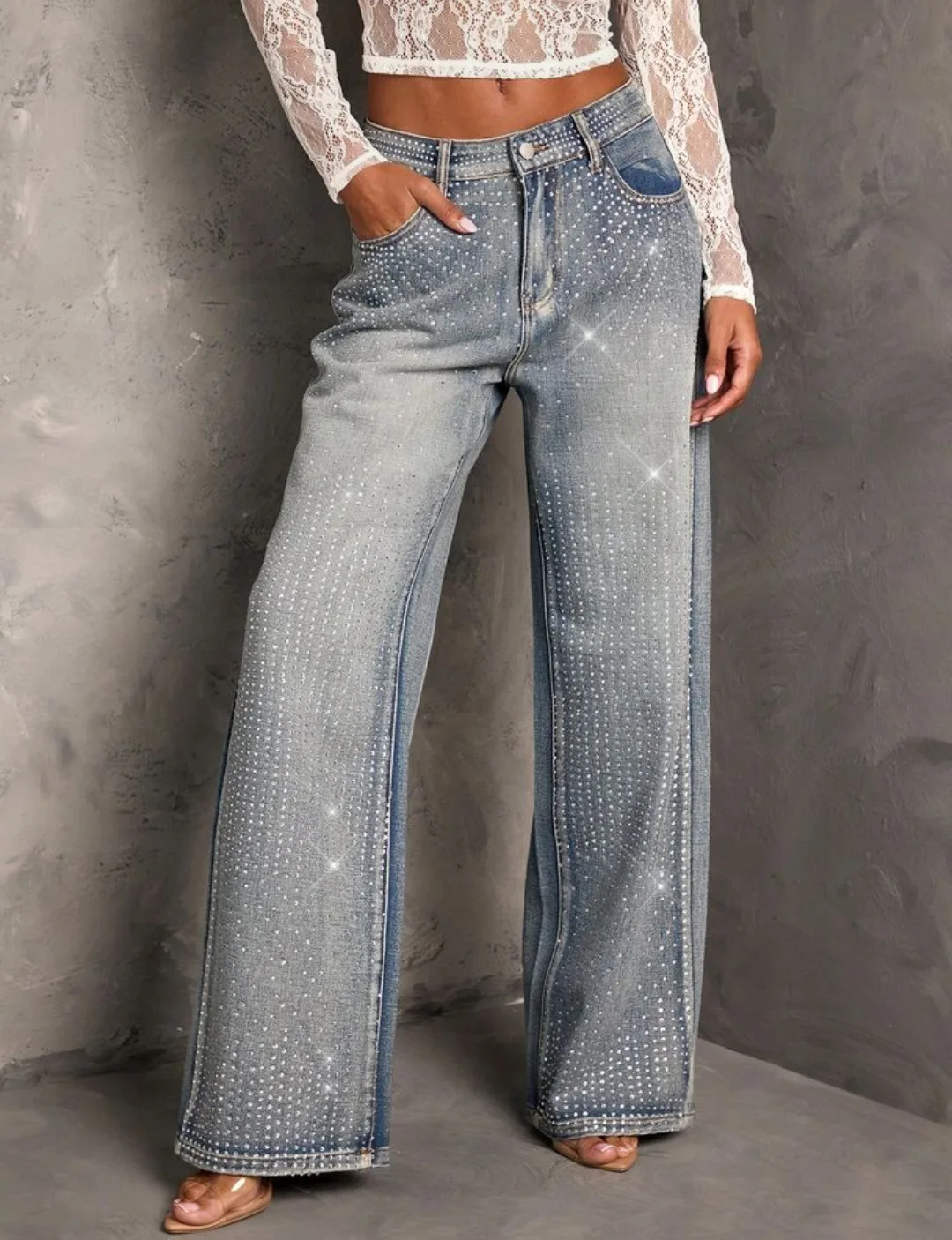 Wide Leg Rhinestone Jeans thumbnail