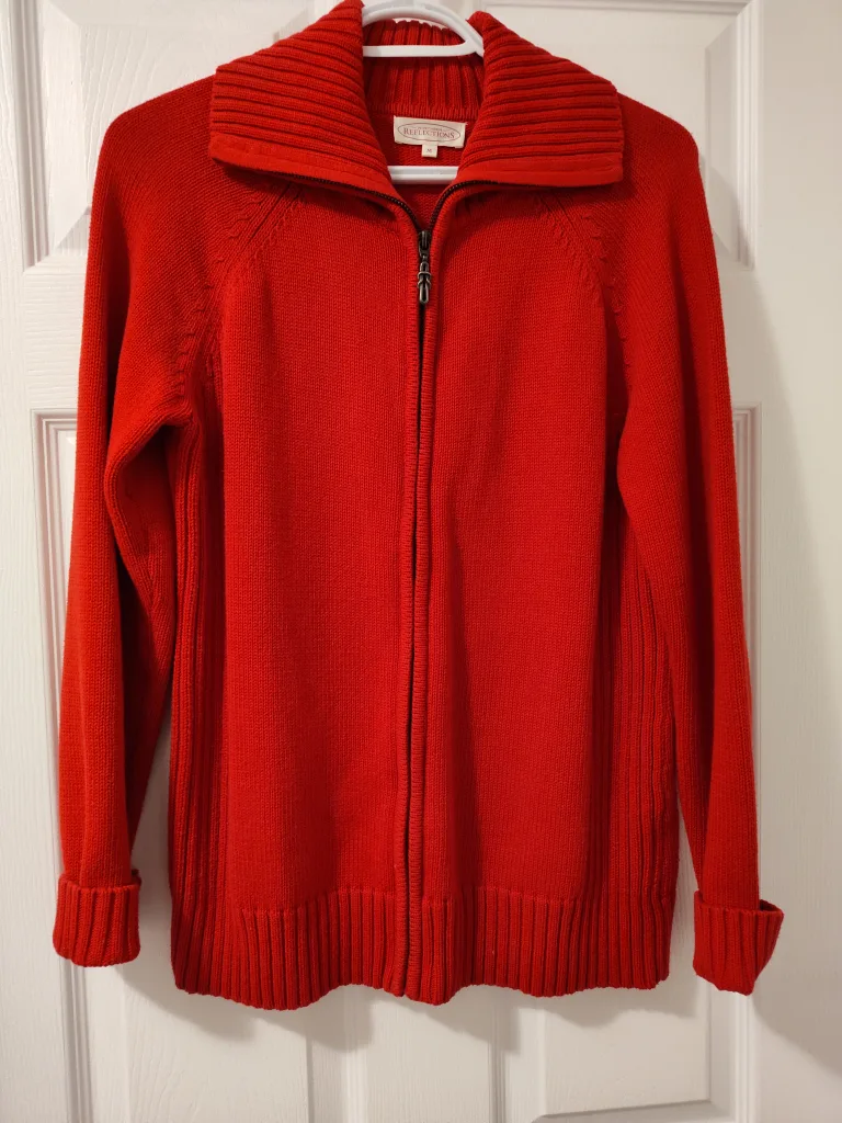 Reflections Red Zip-Up Cardigan - Size M thumbnail