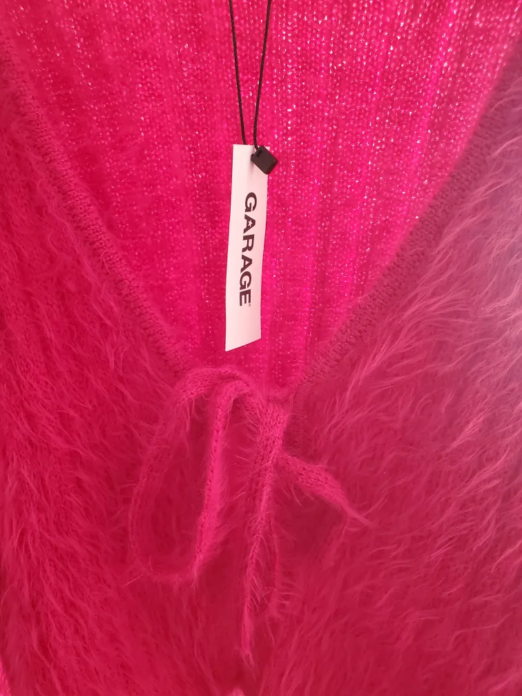 Brand new Garage Fuzzy Knit Tie-Front Cardigan - Pink image indicator(3)