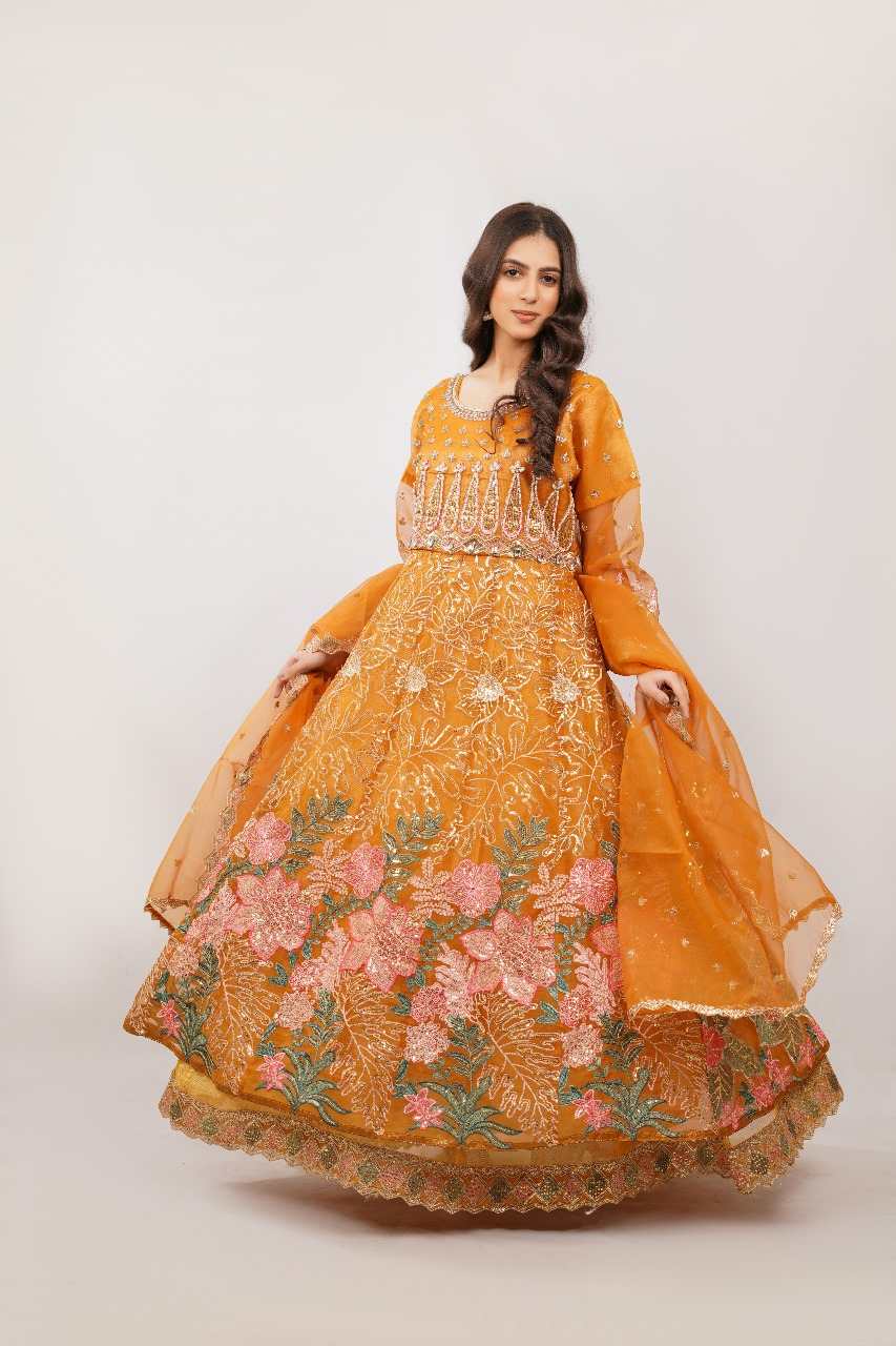 Orange Embroidered Formal Dress