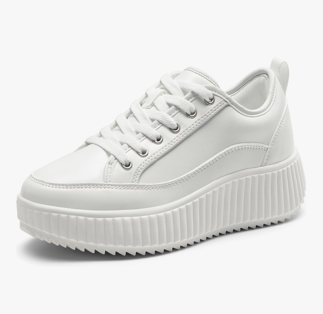 Dream Pairs Women’s Platform Sneakers, White/PU, Size 7, Lace-Up