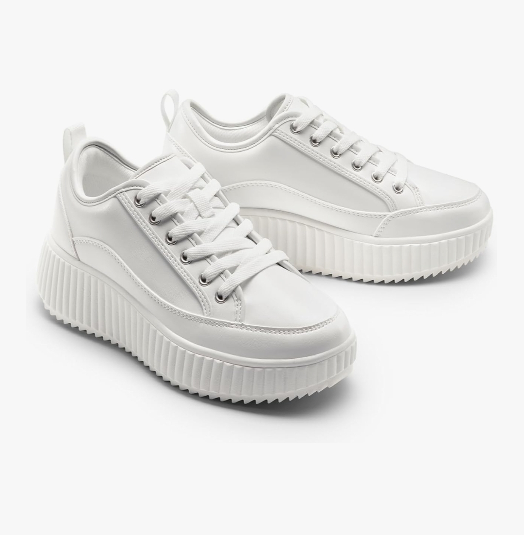 Dream Pairs Women’s Platform Sneakers, White/PU, Size 7, Lace-Up - photo 2