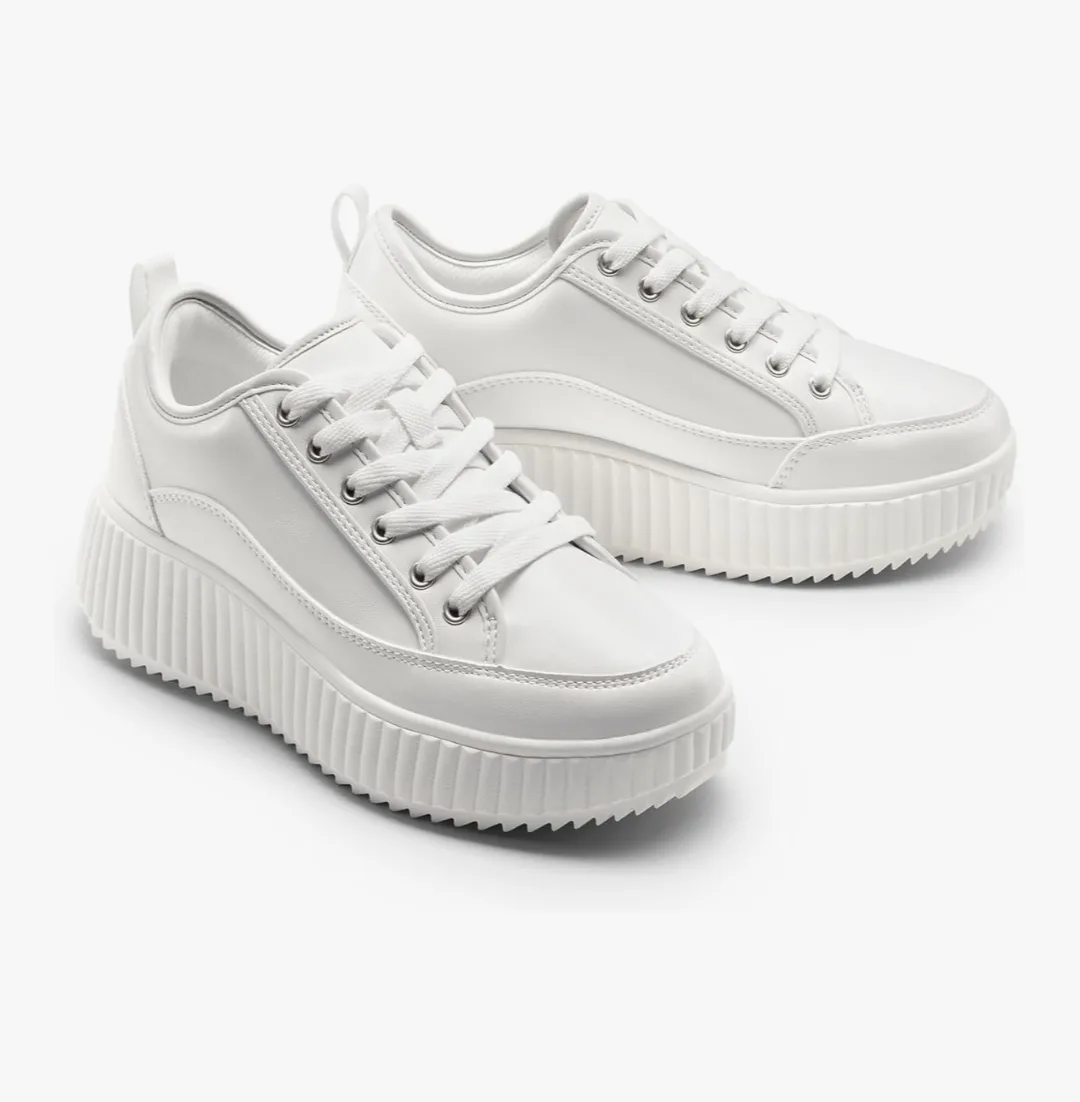 Dream Pairs Women’s Platform Sneakers, White/PU, Size 7, Lace-Up image indicator(2)