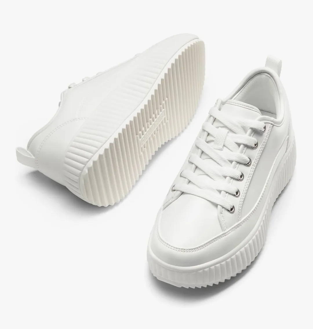 Dream Pairs Women’s Platform Sneakers, White/PU, Size 7, Lace-Up image indicator(3)