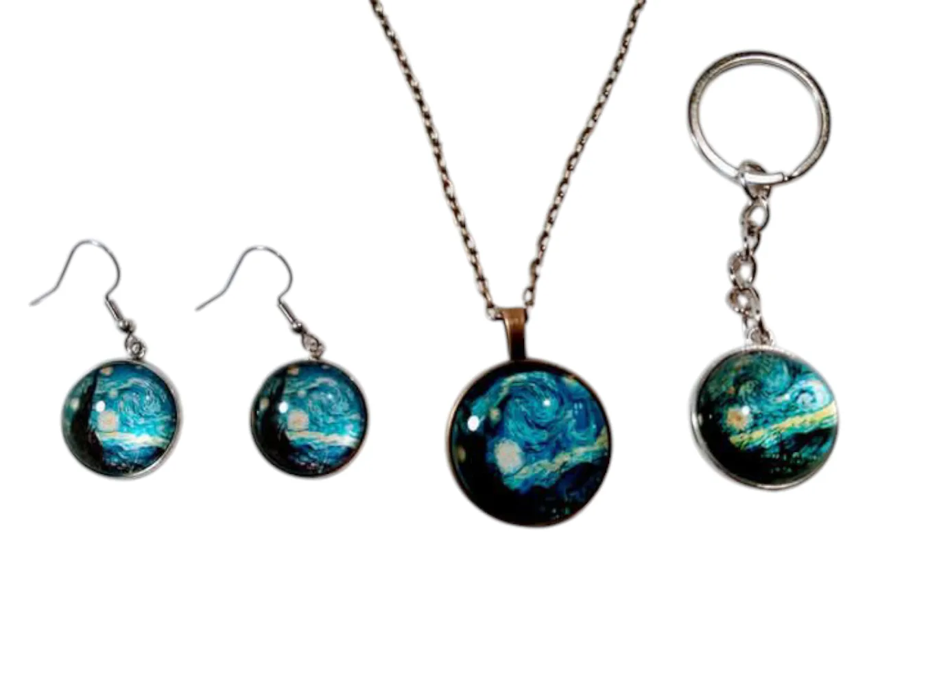 Starry Night Jewellery Set: Necklace, Earrings, Keychain thumbnail