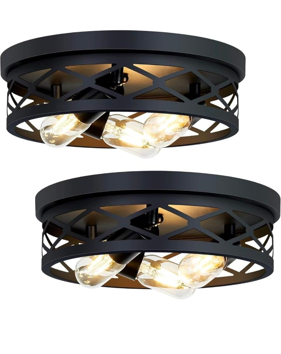 Black Metal Cage Flush Mount Ceiling Light