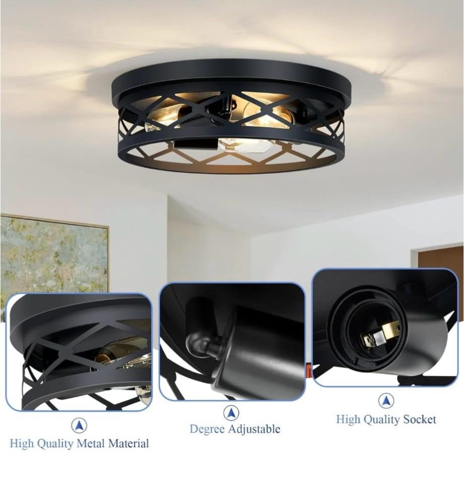 Black Metal Cage Flush Mount Ceiling Light - photo 2